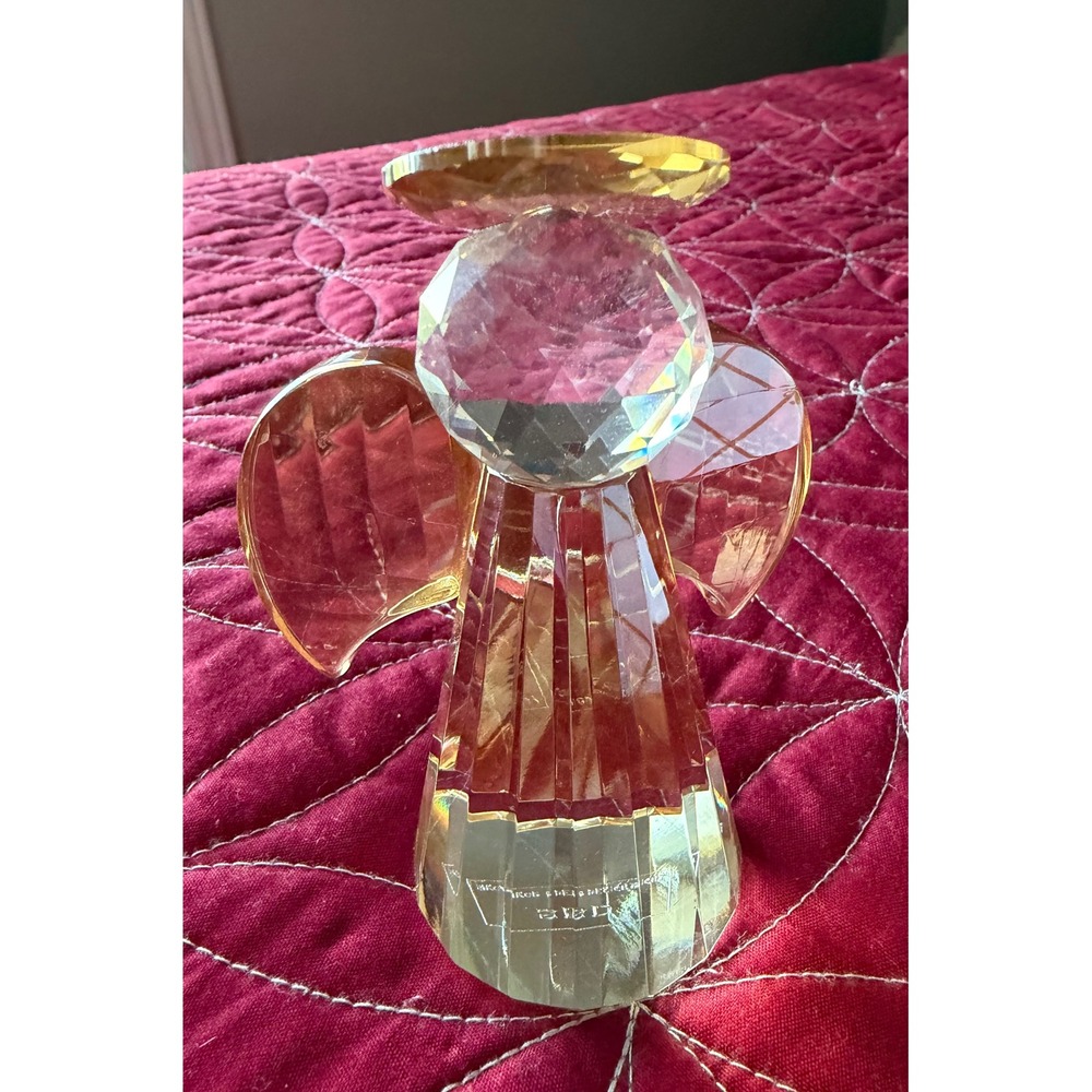Simon Designs Crystal Angel Figurine Sun Catcher Prism Amber Gold Halo Wings